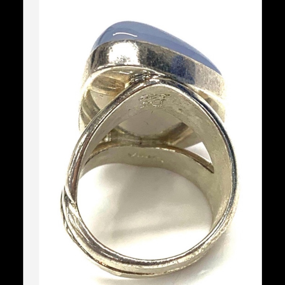 BLUE CHALCEDONY Scarce Gemstone STATEMENT RING 925 Sterling Sz 6 - Picture 6 of 12